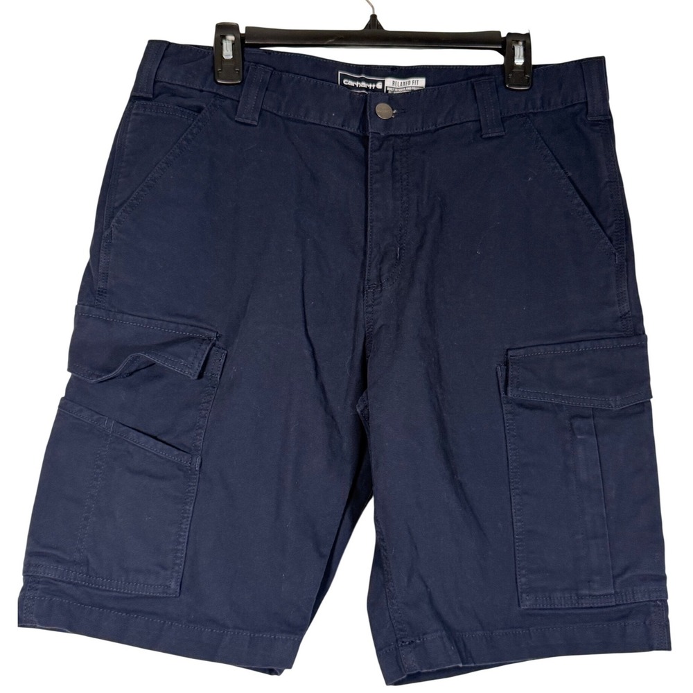 Carhartt Mens Rugged Flex Relaxed Fit Canvas Cargo Work Shorts Navy BS3542-M 35